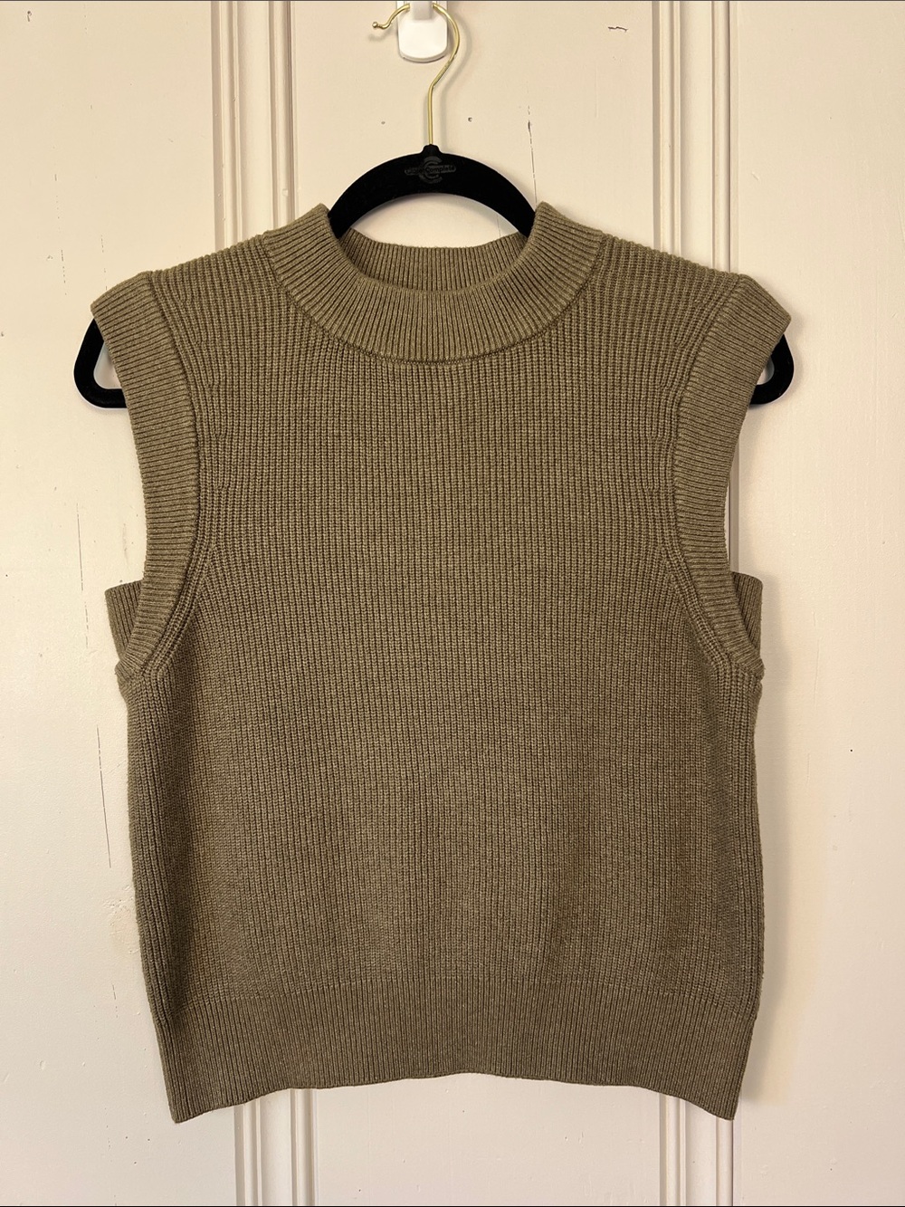 A New Day Ribbed Sweater Vest XL Olive Mock Neck Minimalist EUC - Picture 1 of 3